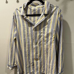 Vintage Yellow and Blue Striped Button-Down Shirt. Size Large. Men's.